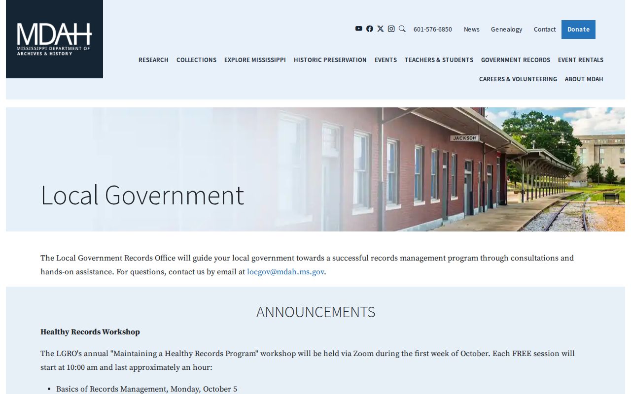 Mississippi Department of Archives and History guidance on public-records response timing and fees